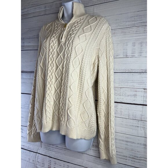 RALPH LAUREN Ivory Cable Knit Women Sweater 3/4 Zip Size XL Academia Preppy - Picture 3 of 11